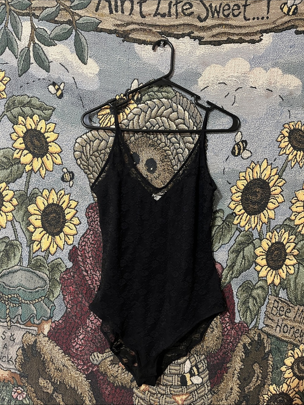 H&M Black Lace V-Neck Camisole Bodysuit